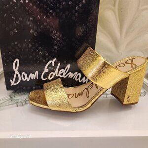 Sam Edelman Gold Leather "Delaney" Block Heeled Sandals. NIB. Various